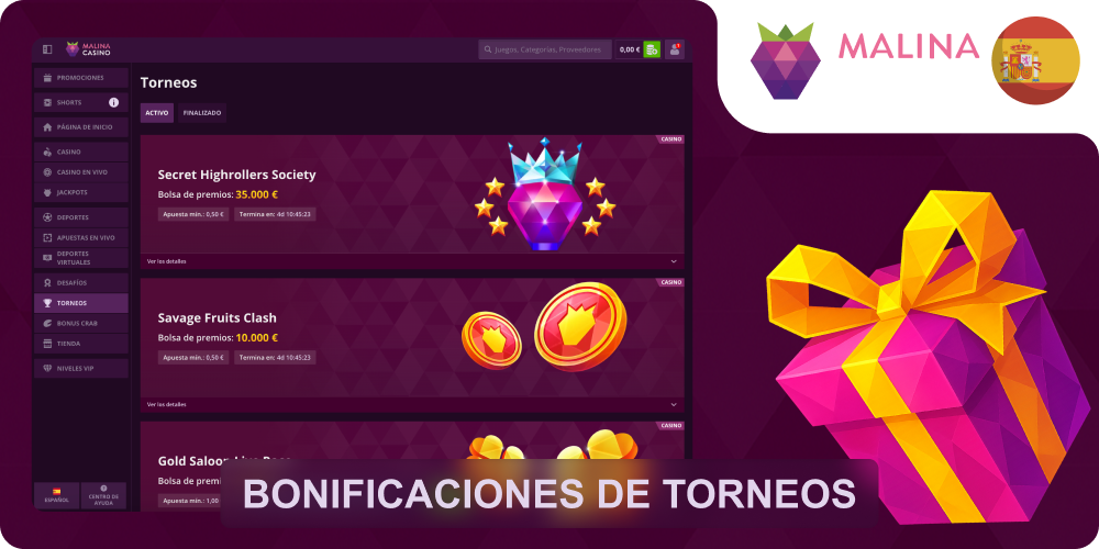 Bonos torneos Malina Casino premios