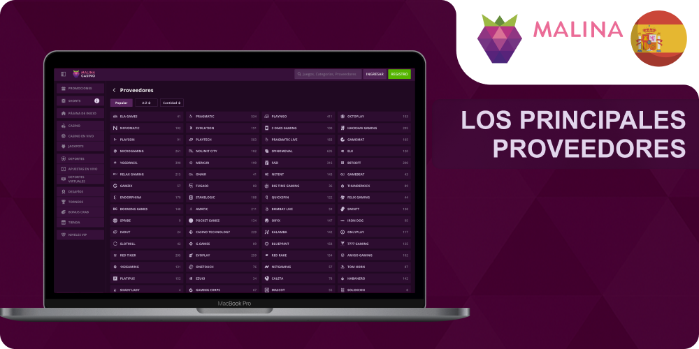 Proveedores líderes Malina Casino