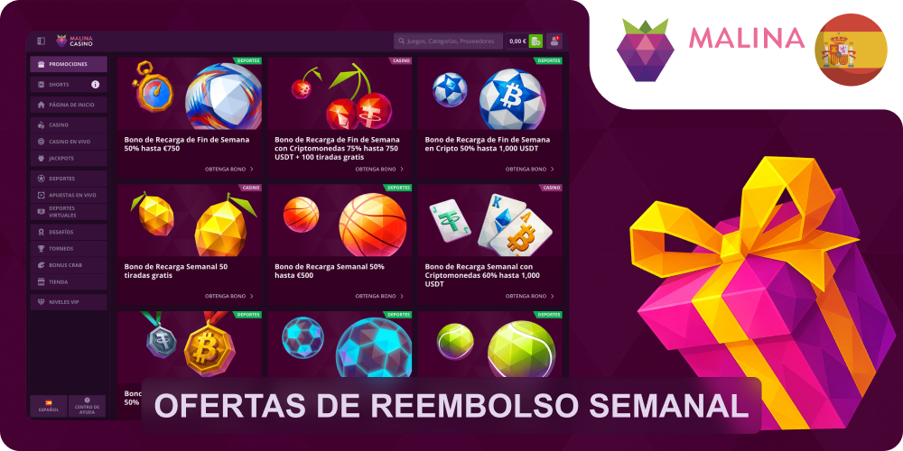 Reembolso semanal Malina Casino activo