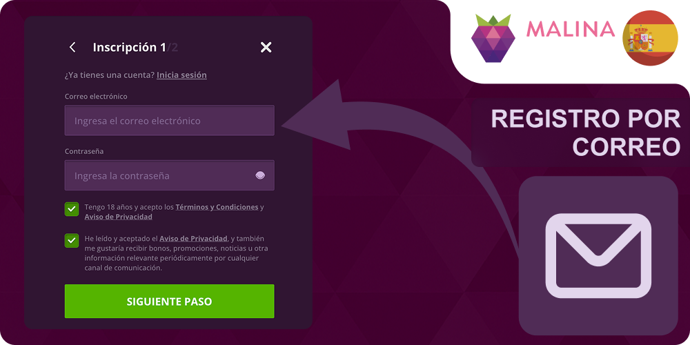 Registro por correo Malina Casino
