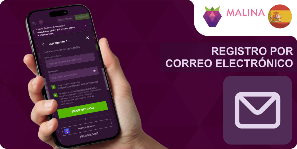Registro por correo en Malina Casino