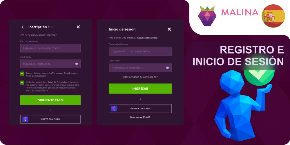 Registro e inicio Malina Casino