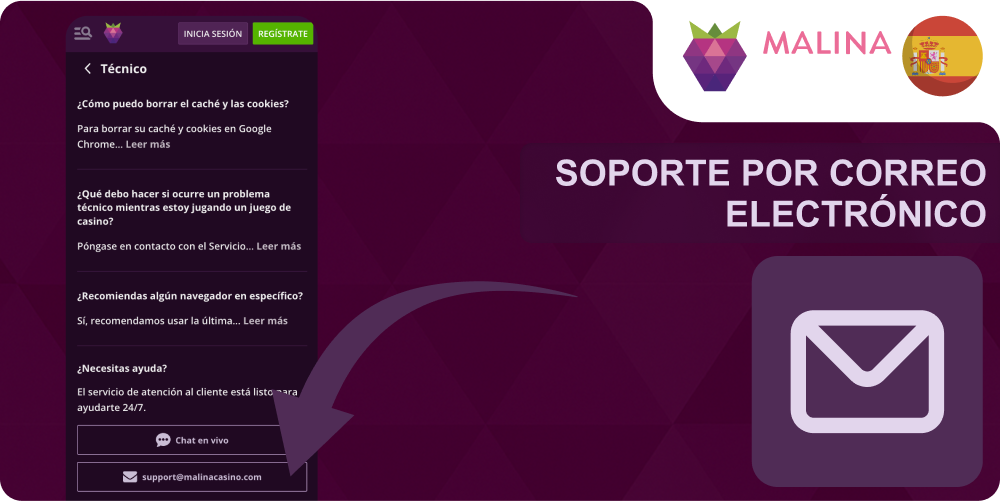 Soporte por email Malina Casino