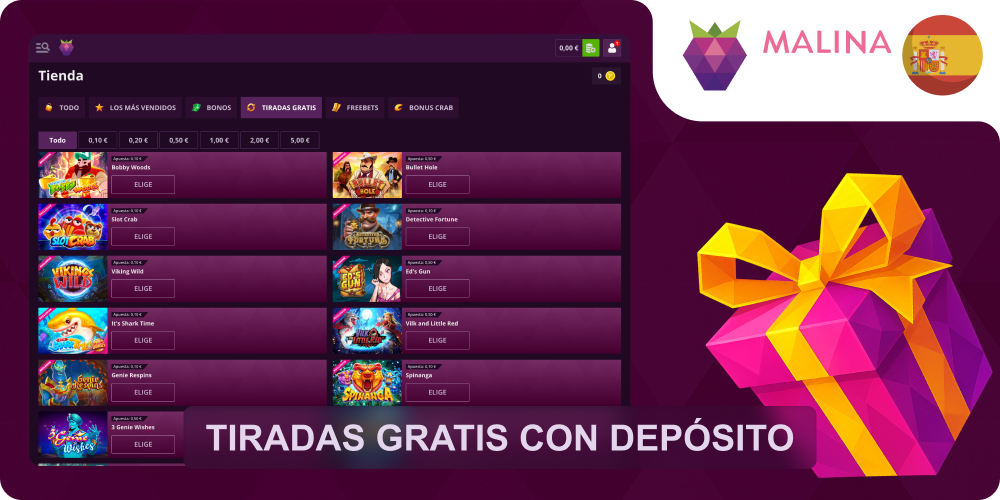 Tiradas con depósito Malina Casino